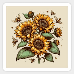 Vintage Sunflowers & Bees Botanical Magnet